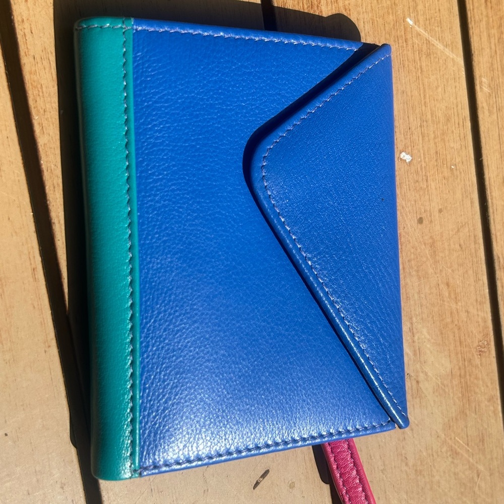 Blue and Teal Leather bifold wallet gold ili New York